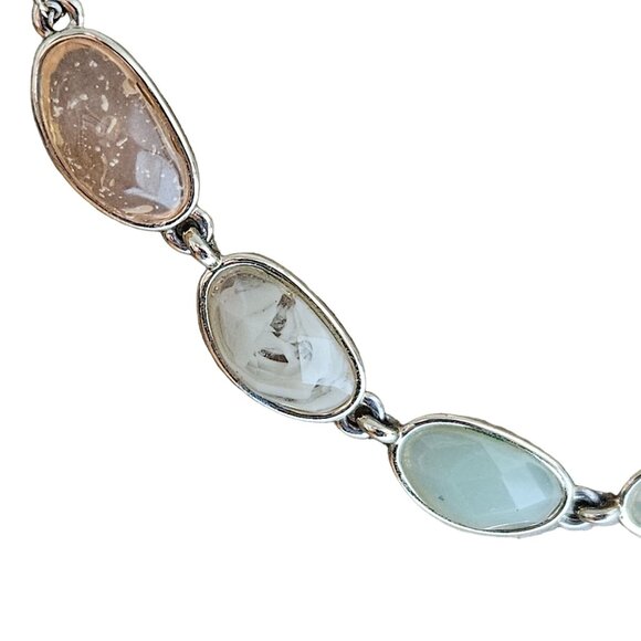 LOFT Oval Moonstone Gem Gold Tone Two Strand Chain Necklace Fashion Jewelry - Picture 3 of 7